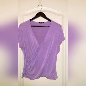 V Neck Short Sleeve Wrap Front Drape